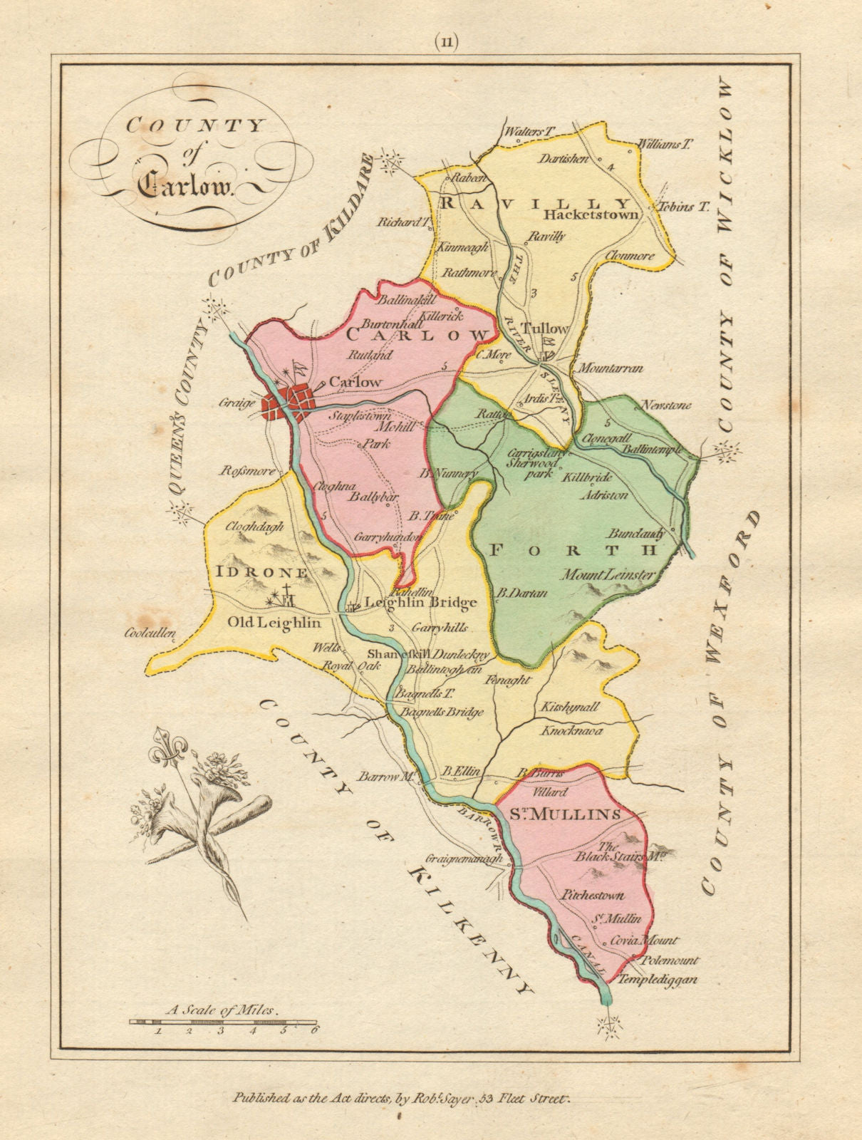 County of Carlow, Leinster. Antique copperplate map by Scalé / Sayer 1788